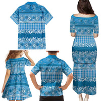 Hawaiian Hibiscus Honu Family Matching Puletasi and Hawaiian Shirt Blue Mele Kalikimaka Palaka Spirit LT9 - Polynesian Pride