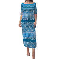 Hawaiian Hibiscus Honu Family Matching Puletasi and Hawaiian Shirt Blue Mele Kalikimaka Palaka Spirit LT9 Blue - Polynesian Pride