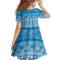 Hawaiian Hibiscus Honu Family Matching Short Sleeve Bodycon Dress and Hawaiian Shirt Blue Mele Kalikimaka Palaka Spirit LT9 - Polynesian Pride