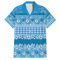 Hawaiian Hibiscus Honu Family Matching Short Sleeve Bodycon Dress and Hawaiian Shirt Blue Mele Kalikimaka Palaka Spirit - Polynesian Pride