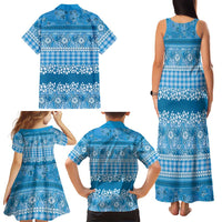 Hawaiian Hibiscus Honu Family Matching Tank Maxi Dress and Hawaiian Shirt Blue Mele Kalikimaka Palaka Spirit LT9 - Polynesian Pride