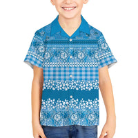 Hawaiian Hibiscus Honu Kid Hawaiian Shirt Blue Mele Kalikimaka Palaka Spirit - Polynesian Pride