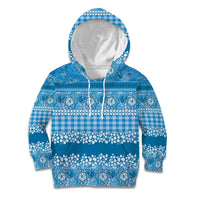 Hawaiian Hibiscus Honu Kid Hoodie Blue Mele Kalikimaka Palaka Spirit - Polynesian Pride