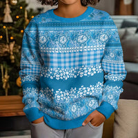 Hawaiian Hibiscus Honu Kid Ugly Christmas Sweater Blue Mele Kalikimaka Palaka Spirit - Polynesian Pride