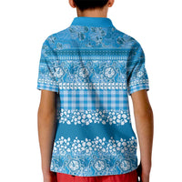 Hawaiian Hibiscus Honu Kid Polo Shirt Blue Mele Kalikimaka Palaka Spirit - Polynesian Pride