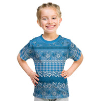 Hawaiian Hibiscus Honu Kid T Shirt Blue Mele Kalikimaka Palaka Spirit - Polynesian Pride