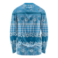 Hawaiian Hibiscus Honu Long Sleeve Shirt Blue Mele Kalikimaka Palaka Spirit - Polynesian Pride