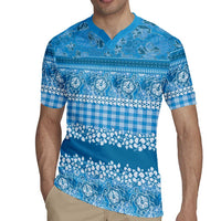Hawaiian Hibiscus Honu Rugby Jersey Blue Mele Kalikimaka Palaka Spirit - Polynesian Pride