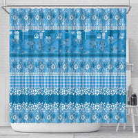 Hawaiian Hibiscus Honu Shower Curtain Blue Mele Kalikimaka Palaka Spirit - Polynesian Pride