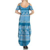 Hawaiian Hibiscus Honu Summer Maxi Dress Blue Mele Kalikimaka Palaka Spirit - Polynesian Pride