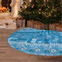 Hawaiian Hibiscus Honu Tree Skirt Blue Mele Kalikimaka Palaka Spirit - Polynesian Pride