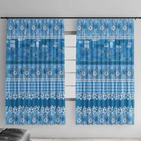 Hawaiian Hibiscus Honu Window Curtain Blue Mele Kalikimaka Palaka Spirit - Polynesian Pride