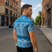 Hawaiian Hibiscus Honu Zipper Polo Shirt Blue Mele Kalikimaka Palaka Spirit - Polynesian Pride