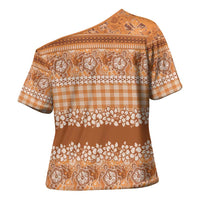 Hawaiian Hibiscus Honu Cross Shoulder Shirt Gold Mele Kalikimaka Palaka Spirit - Polynesian Pride
