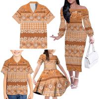 Hawaiian Hibiscus Honu Family Matching Off The Shoulder Long Sleeve Dress and Hawaiian Shirt Gold Mele Kalikimaka Palaka Spirit LT9 - Polynesian Pride
