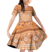 Hawaiian Hibiscus Honu Family Matching Off Shoulder Short Dress and Hawaiian Shirt Gold Mele Kalikimaka Palaka Spirit LT9 Daughter's Dress Gold - Polynesian Pride