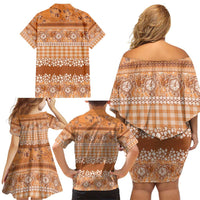 Hawaiian Hibiscus Honu Family Matching Off Shoulder Short Dress and Hawaiian Shirt Gold Mele Kalikimaka Palaka Spirit LT9 - Polynesian Pride