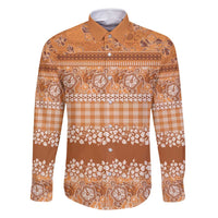 Hawaiian Hibiscus Honu Family Matching Off Shoulder Short Dress and Hawaiian Shirt Gold Mele Kalikimaka Palaka Spirit LT9 Dad's Shirt - Long Sleeve Gold - Polynesian Pride
