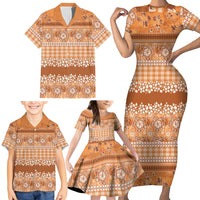 Hawaiian Hibiscus Honu Family Matching Short Sleeve Bodycon Dress and Hawaiian Shirt Gold Mele Kalikimaka Palaka Spirit LT9 - Polynesian Pride