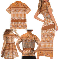 Hawaiian Hibiscus Honu Family Matching Short Sleeve Bodycon Dress and Hawaiian Shirt Gold Mele Kalikimaka Palaka Spirit LT9 - Polynesian Pride