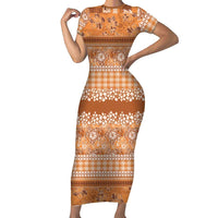 Hawaiian Hibiscus Honu Family Matching Short Sleeve Bodycon Dress and Hawaiian Shirt Gold Mele Kalikimaka Palaka Spirit LT9 Gold - Polynesian Pride