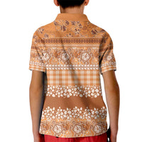 Hawaiian Hibiscus Honu Kid Polo Shirt Gold Mele Kalikimaka Palaka Spirit - Polynesian Pride