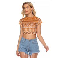 Hawaiian Hibiscus Honu Raglan Cropped T Shirt Gold Mele Kalikimaka Palaka Spirit - Polynesian Pride
