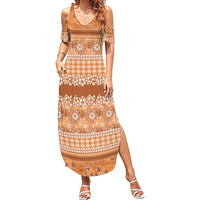 Hawaiian Hibiscus Honu Summer Maxi Dress Gold Mele Kalikimaka Palaka Spirit - Polynesian Pride