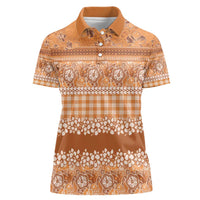 Hawaiian Hibiscus Honu Women Polo Shirt Gold Mele Kalikimaka Palaka Spirit LT9 Female Gold - Polynesian Pride