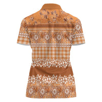 Hawaiian Hibiscus Honu Women Polo Shirt Gold Mele Kalikimaka Palaka Spirit LT9 - Polynesian Pride
