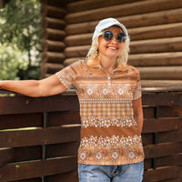 Hawaiian Hibiscus Honu Women Polo Shirt Gold Mele Kalikimaka Palaka Spirit - Polynesian Pride