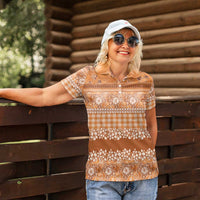 Hawaiian Hibiscus Honu Women Polo Shirt Gold Mele Kalikimaka Palaka Spirit LT9 - Polynesian Pride