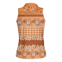 Hawaiian Hibiscus Honu Women Sleeveless Polo Shirt Gold Mele Kalikimaka Palaka Spirit - Polynesian Pride