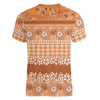 Hawaiian Hibiscus Honu Women V-Neck T-Shirt Gold Mele Kalikimaka Palaka Spirit LT9 - Polynesian Pride