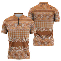 Hawaiian Hibiscus Honu Zipper Polo Shirt Gold Mele Kalikimaka Palaka Spirit - Polynesian Pride