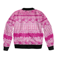 Hawaiian Hibiscus Honu Bomber Jacket Pink Mele Kalikimaka Palaka Spirit - Polynesian Pride