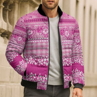 Hawaiian Hibiscus Honu Bomber Puffer Jacket Pink Mele Kalikimaka Palaka Spirit - Polynesian Pride