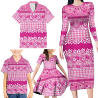Hawaiian Hibiscus Honu Family Matching Long Sleeve Bodycon Dress and Hawaiian Shirt Pink Mele Kalikimaka Palaka Spirit LT9 - Polynesian Pride