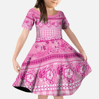 Hawaiian Hibiscus Honu Family Matching Off The Shoulder Long Sleeve Dress and Hawaiian Shirt Pink Mele Kalikimaka Palaka Spirit LT9 Daughter's Dress Pink - Polynesian Pride