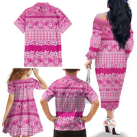 Hawaiian Hibiscus Honu Family Matching Off The Shoulder Long Sleeve Dress and Hawaiian Shirt Pink Mele Kalikimaka Palaka Spirit LT9 - Polynesian Pride