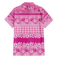 Hawaiian Hibiscus Honu Family Matching Off The Shoulder Long Sleeve Dress and Hawaiian Shirt Pink Mele Kalikimaka Palaka Spirit LT9 - Polynesian Pride
