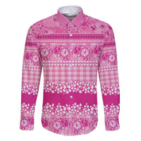 Hawaiian Hibiscus Honu Family Matching Off The Shoulder Long Sleeve Dress and Hawaiian Shirt Pink Mele Kalikimaka Palaka Spirit - Polynesian Pride