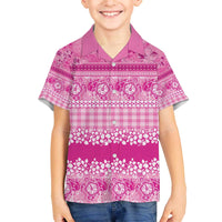 Hawaiian Hibiscus Honu Family Matching Off The Shoulder Long Sleeve Dress and Hawaiian Shirt Pink Mele Kalikimaka Palaka Spirit LT9 - Polynesian Pride