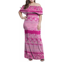 Hawaiian Hibiscus Honu Family Matching Off Shoulder Maxi Dress and Hawaiian Shirt Pink Mele Kalikimaka Palaka Spirit LT9 Pink - Polynesian Pride