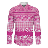 Hawaiian Hibiscus Honu Family Matching Puletasi and Hawaiian Shirt Pink Mele Kalikimaka Palaka Spirit LT9 Dad's Shirt - Long Sleeve Pink - Polynesian Pride