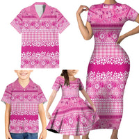 Hawaiian Hibiscus Honu Family Matching Short Sleeve Bodycon Dress and Hawaiian Shirt Pink Mele Kalikimaka Palaka Spirit - Polynesian Pride