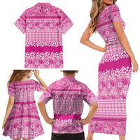 Hawaiian Hibiscus Honu Family Matching Short Sleeve Bodycon Dress and Hawaiian Shirt Pink Mele Kalikimaka Palaka Spirit LT9 - Polynesian Pride