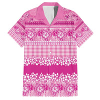 Hawaiian Hibiscus Honu Family Matching Tank Maxi Dress and Hawaiian Shirt Pink Mele Kalikimaka Palaka Spirit LT9 Dad's Shirt - Short Sleeve Pink - Polynesian Pride