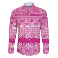 Hawaiian Hibiscus Honu Family Matching Tank Maxi Dress and Hawaiian Shirt Pink Mele Kalikimaka Palaka Spirit LT9 Dad's Shirt - Long Sleeve Pink - Polynesian Pride