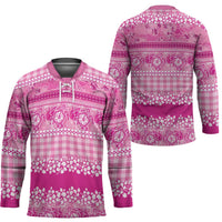 Hawaiian Hibiscus Honu Hockey Jersey Pink Mele Kalikimaka Palaka Spirit - Polynesian Pride